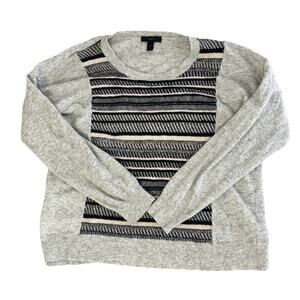 J Crew Textured Stripe Wool Angora Rabbit Hair Sweater Grey Black Large Soft